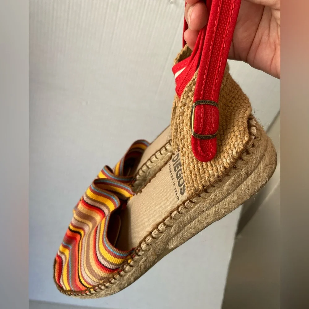 Diegos Handmade in Spain Striped Canvas Espadrille Wedge Sandals Size 39 US 8.5